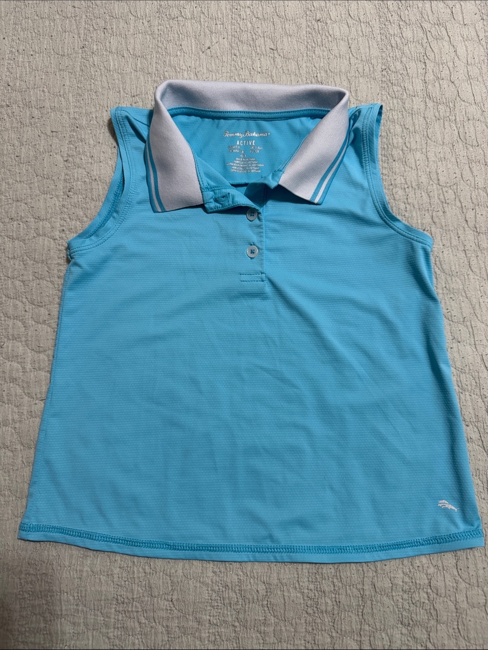 Tommy Bahama Girls' Turquoise Sleeveless Polo Top with White Trim